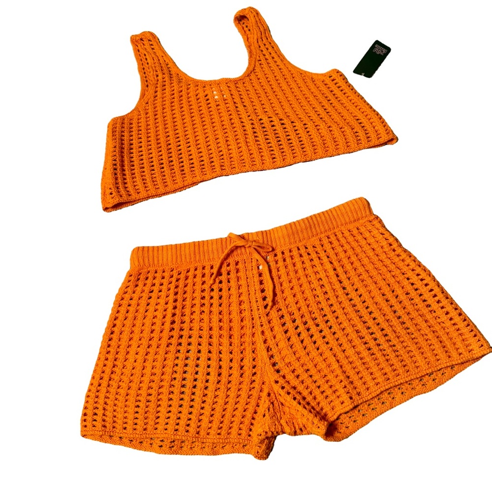 Orange Knit Women's Shorts Set